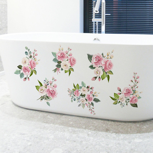 2 X 6x Calcomanías De Pared Con Flores Para Bañera,