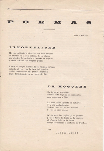 1931 Uruguay 2 Poesias De Luisa Luisi En Revista Letras