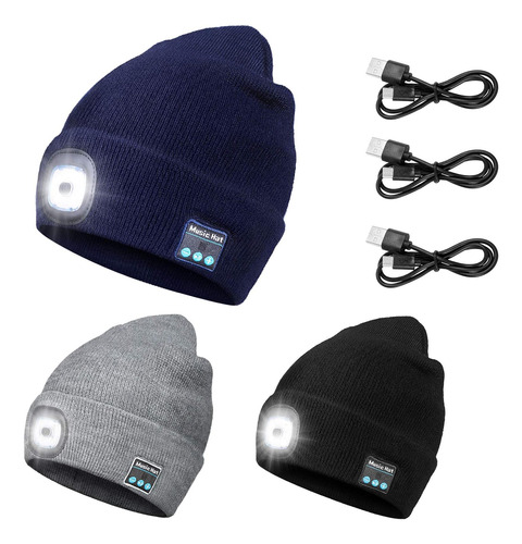 Juego De 3 Gorros De Punto Led Recargables Por Usb Alta...