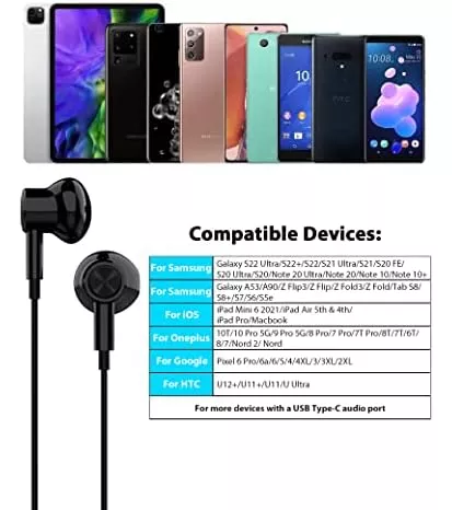  Auriculares USB C para iPhone 15 Pro Max Samsung S24 Ultra S23  FE S22 S21 Tipo C Auriculares de alta fidelidad con cable Auriculares con  micrófono Control de volumen Auriculares para