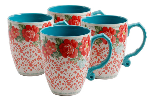 Set De 4 Tazas De 26 Onzas Con  Patrón Vintage Floral Por