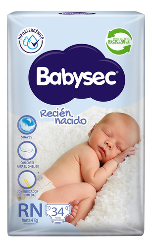 Pañales Babysec Recién Nacido sin géneroPañales Babysec Recién Nacido sin género x 34 unidades
