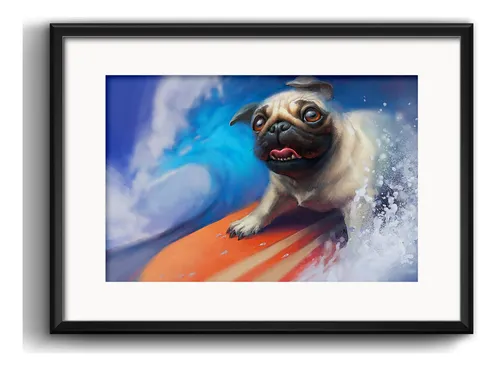 comprar Cuadro Pug Surfe Playa Perro Mascota Decoracion Con Paspartú