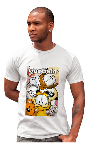 Playera Blanca Unisex De Gafield Y Odie Con Sus Amigos 