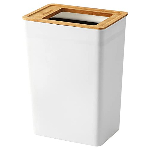Slim Trash Can 2.3 Gal, Small Wastebasket With Bamboo L...