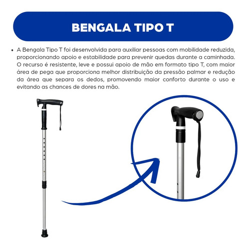 Bengala Tipo T Ajustável Alumínio Preto Mercur
