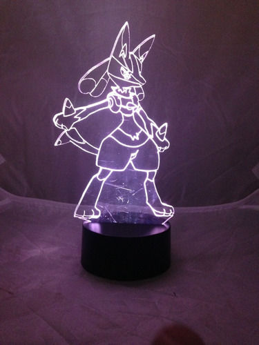 Imagen 2 de 10 de Lámpara Ilusión 3d Pokémon Lucario Base Negra