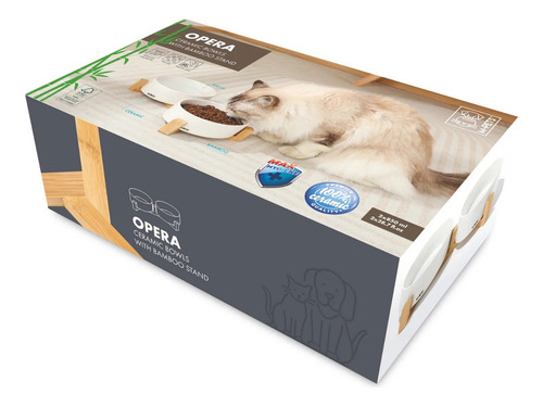 Bebedero Doble 850ml M-pets Opera Para Perros Y Gatos Color Blanco
