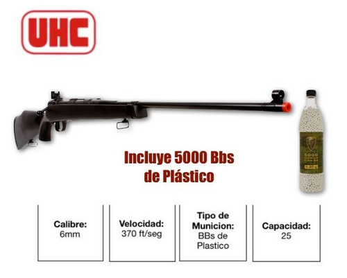 Rifle Uhc Super 9 Sniper 6mm 5000 Bbs Plastico Airsoft Xt P