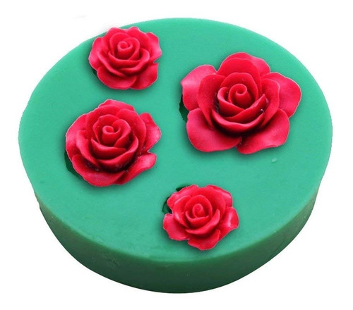 Molde Silicona 4 Rosas Redondo Fondant Porcelana Fria Resin Color Rosa