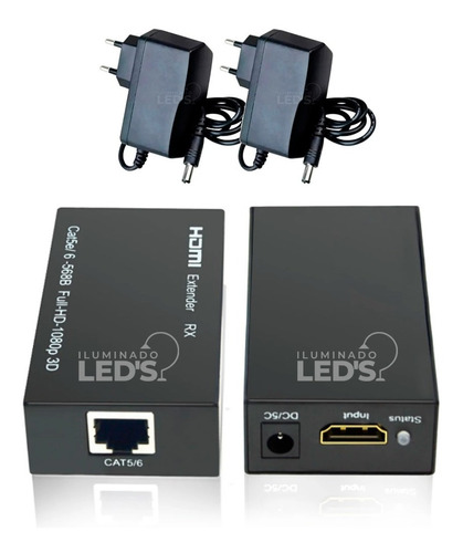 Extensor Hdmi 60metros 3d Cat5/cat6 Via Cabo Rede Rj45 1080p