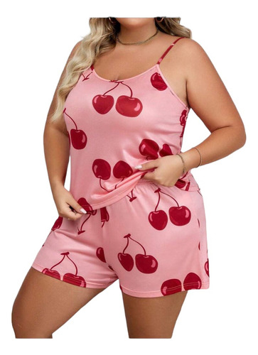 Juego De Pijama Con Estampado De Cerezas Tallas Grandes