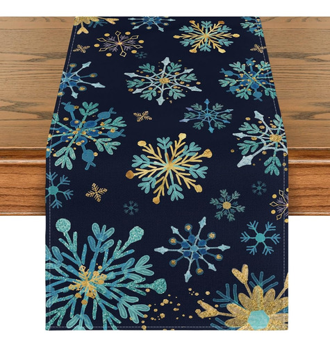 Camino De Mesa Navidadeño Copos De Nieve 13 X 36 Dark Blue Navidad