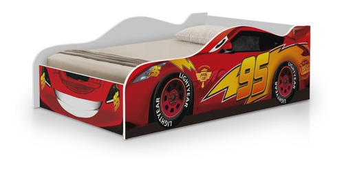 Cama Carro Juvenil Relâmpago Mcqueen 18 Com Colchão Cor Branco Mcqueenvermelho