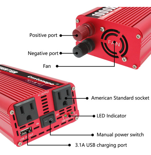 Inversor De Corriente Cantonape 1000w/2000w Dc 12v A 110v Ac