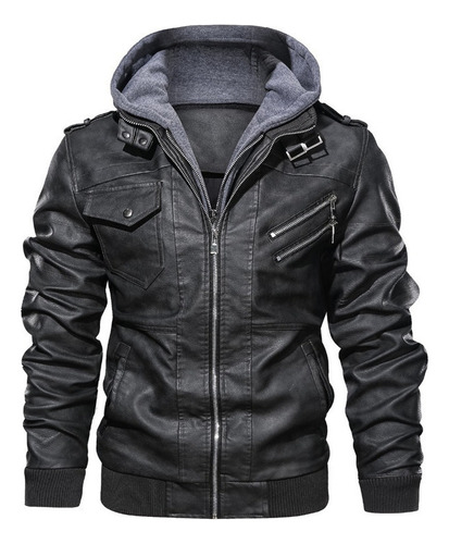 Chaqueta Biker De Hombre De Piel Premium Con Capucha