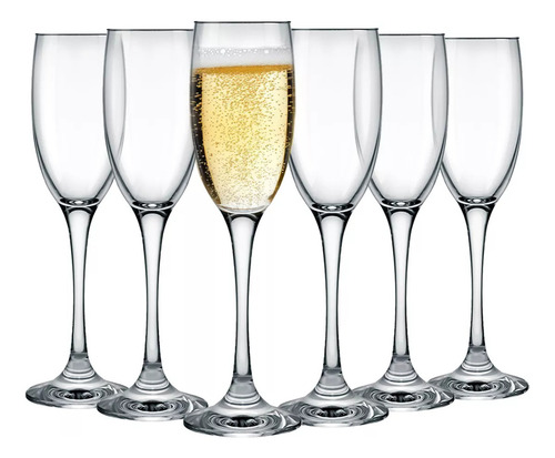 Set De 6 Copas De Champagne Cristal Flauta 190 Ml Homex Color Transparente