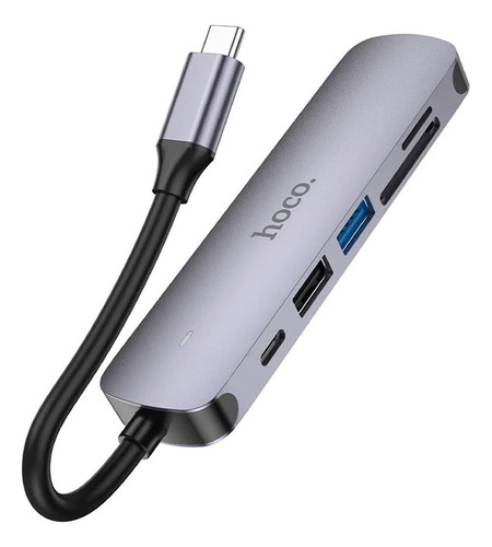 Adaptador Hub Usb 6 En 1 Hoco Hb28 Tipo C Negro