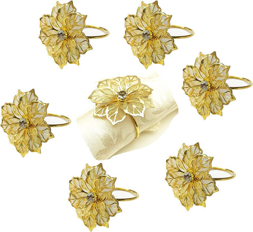 12 Anel Argola Porta Guardanapo Dourado Florido Modelos.