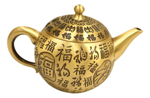 Tetera De Personajes Chinos De Latón, Decoración Feng.
