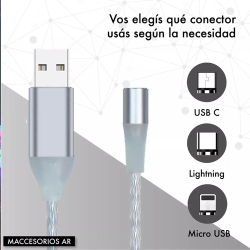 Cable Magnetico 3 En 1 Micro Usb  Tipo C Lightning Para Ipho