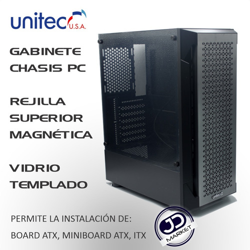 Imagen 2 de 9 de Gabinete Chasis Pc Gamer Caja Atx Rejillas Y Vidrio Templado