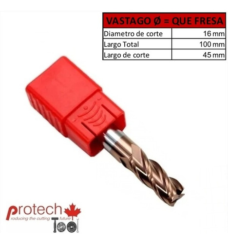Fresa Metal Duro Integral Plana 16 Mm 4 Filos Fire (hrc50)