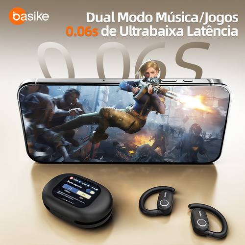 Fone De Ouvido Sem Fio Basike Bluetooth5.4 Ows Com Tela Lcd