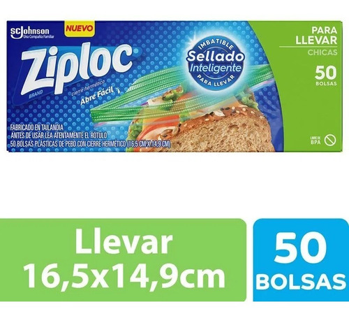 Ziploc Bolsa Para Llevar Chicas Caja X 50 Unidades