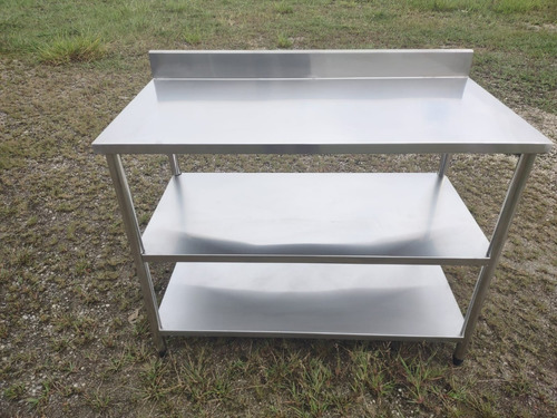Bancada Mesa Inox Industrial 2 Prateleiras Espelho 120x60x90