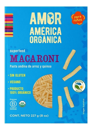 Pasta Sin Gluten América Orgánica Arroz Macaroni 227g