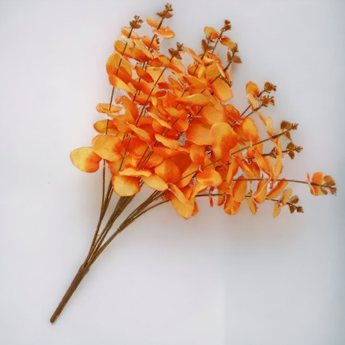 Rama Planta Artificial De Eucalipto Marron Naranja Follaje