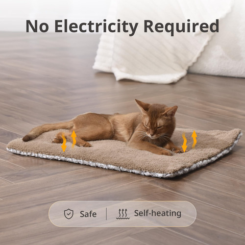 Cama Autocalentable Para Gatos Alfombrilla Térmica 30x21 Pul Blanco Y Marrón Reversible Diseño
