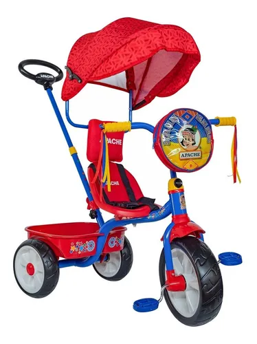 Triciclo Apache Con Toldo Barra De Empuje Bolsita Color Rojo