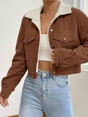 Jaquetas Curtas De Corduroy Macias Forradas Com Teddy Perder