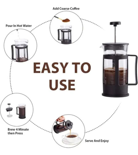 Tetera/cafetera Francesa De Vidrio De 600 Ml Negro Plateado