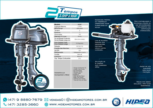 Motor De Popa Hidea Hd 5 Fhs, 2 Tempos Poddium Náutica