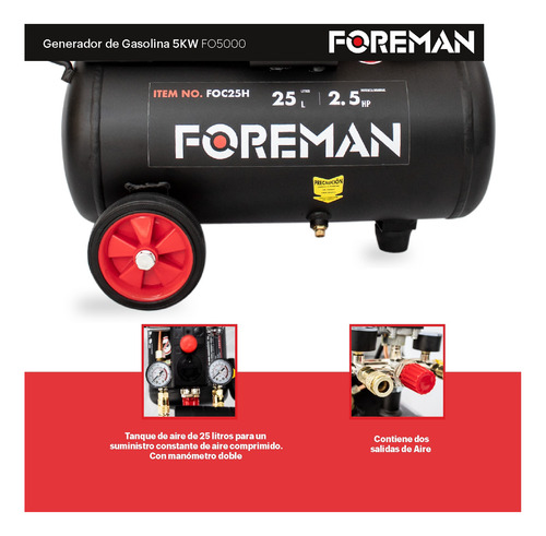 Compresor De Aire Eléctrico Portátil Foreman Fo25l 25l 2hp