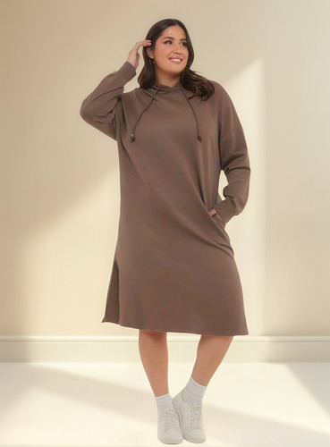 Vestido Tipo Buzo Algodón Marrón Mocha Talle Grande Xl
