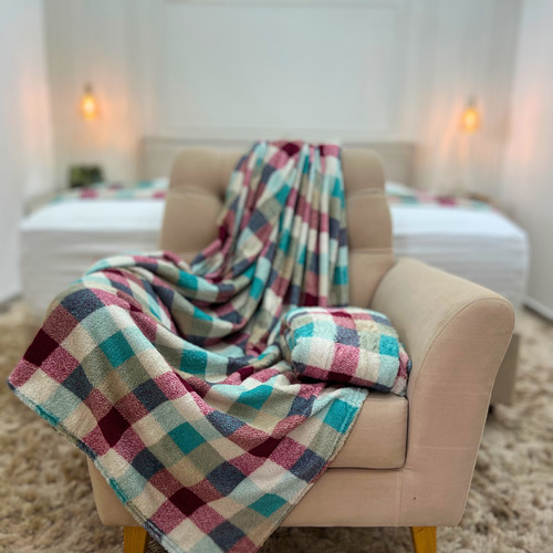 Cobertor Manta Soft Leve Quentinho Para Cama E Sofá Xadrez Cor Pardo Vermelho Desenho Do Tecido Manta Xadrez B3