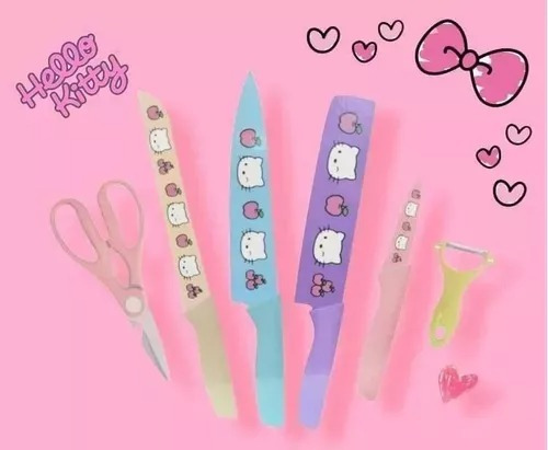 Set 6 Cuchillos Colores Hello Kitty Cocina Inoxidables
