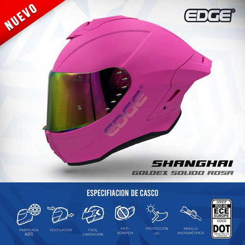 Casco Moto Edge Integral Cert Dot/ece Shangai Negro Rosa Rosa Chicle Casco Edge Integral Certificacion Dot/ece Shangai Rosa S