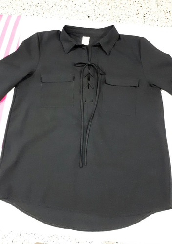 Camisa De Mujer En Crep - Color Negro - Talle: 3  Nueva !!!