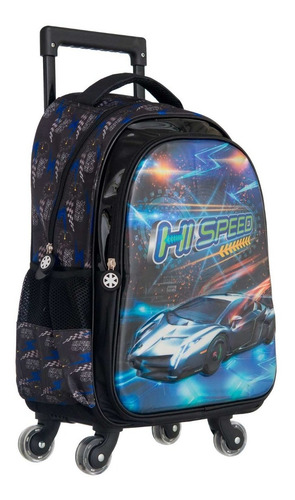 Imagem 2 de 4 de Kit Mochila Infantil Carrinho Carro Wheels 4 Rodinhas 360° G