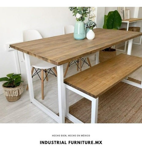 Mesa Comedor 8-10 Personas Oslo Con Banca Estilo Industrial