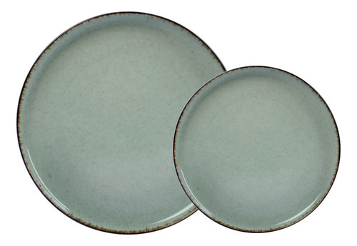 Set X 2 Plato Playo + Postre Verde Claro Borde Envejecido Verde Claro Borde Envejecido