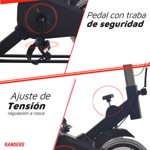 Bicicleta giratória Randers Arg-820SP de 6 kg, cor preta