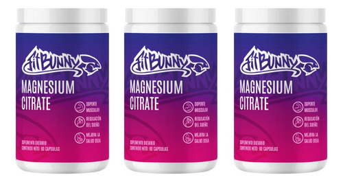 Citrato De Magnesio Fitbunny Sin Tacc Pack X 3 Frascos Sin Sabor