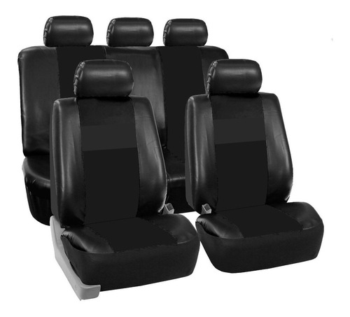 Kit Funda Asientos Volante Cinturones Auto Eco Cuero Negra