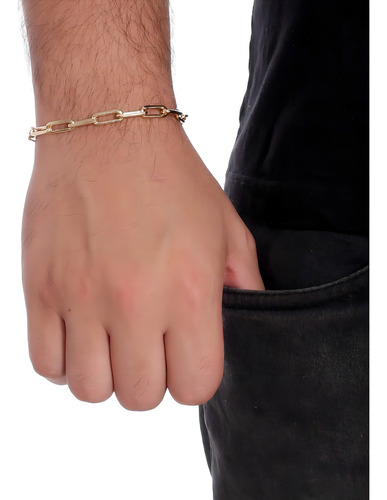 Pulseira Masculina Banhada 18 Elo Retangular Fecho Gaveta